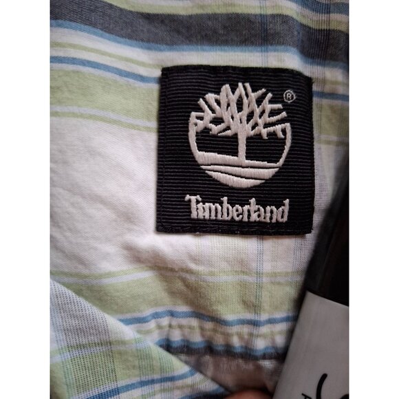 Timberland Plaid Short Sleeve Button Up Shirt Mens Large Green Blue - Picture 3 of 7